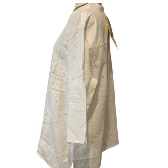 NWT Denim & Co. QVC Eyelet Button Front Shirt White Eyelet 2X Plus - Picture 8 of 15